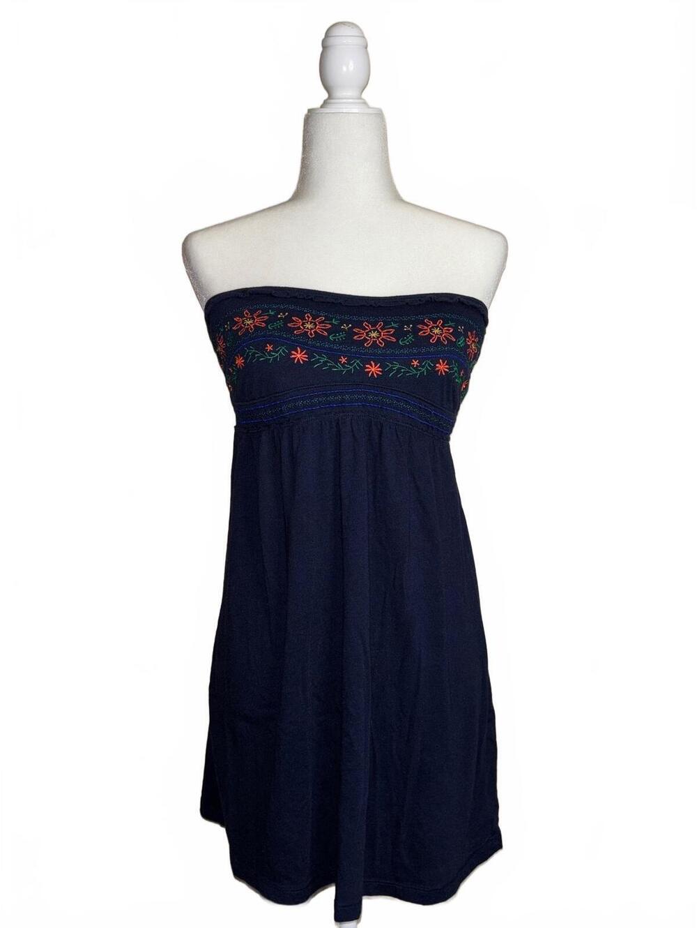 Y2K Cotton Floral Embroidered Strapless Mini Dress